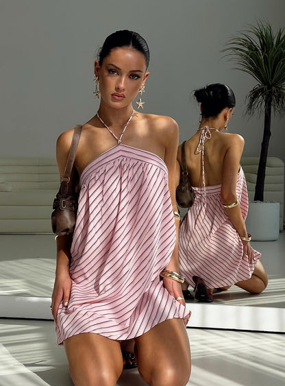 Moonlit Pink Stripe Mini Dress