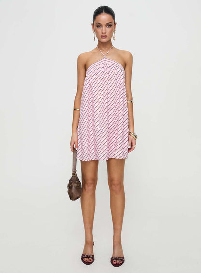 Moonlit Pink Stripe Mini Dress